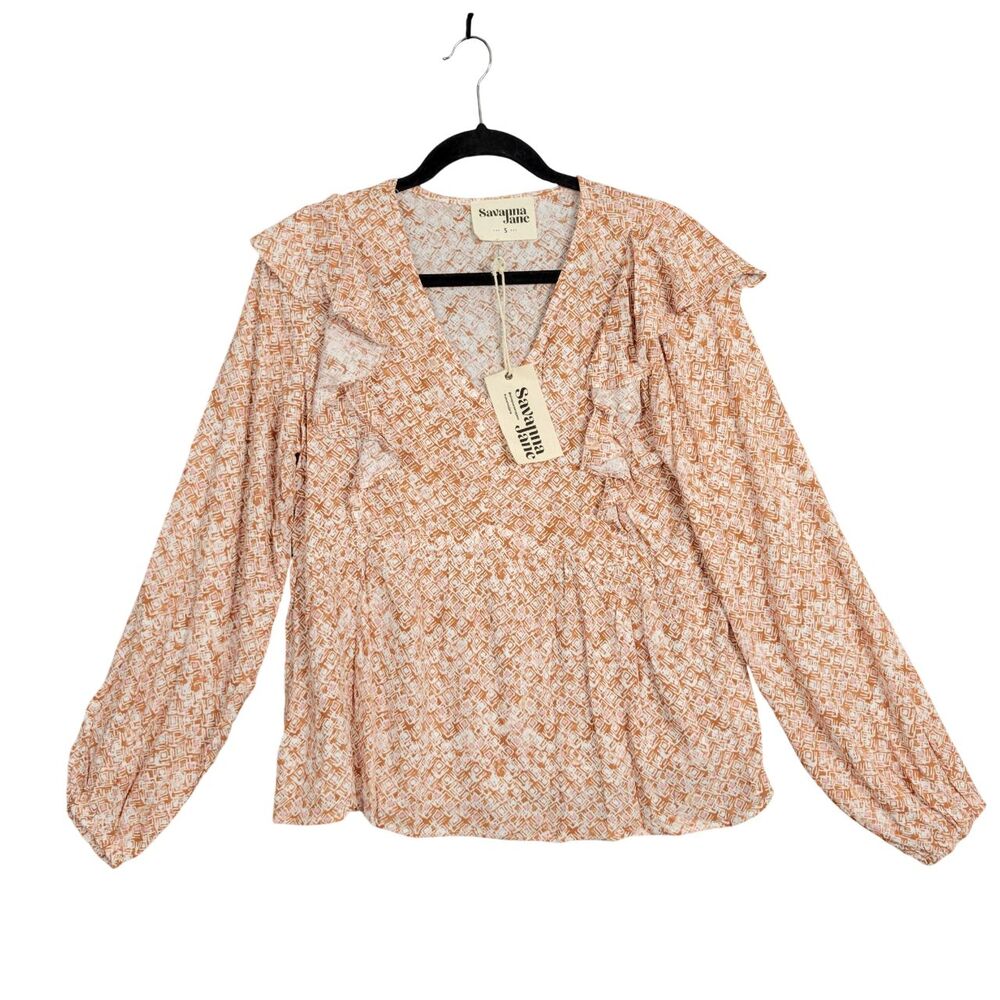 SAVANNA JANE Orange Ruffle Boho Artsy Feminine Cottagecore Top SIZE SMALL